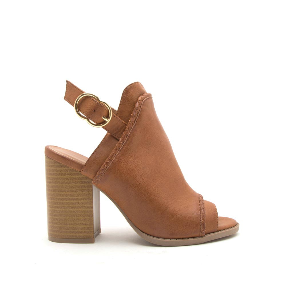 tan peep toe mules