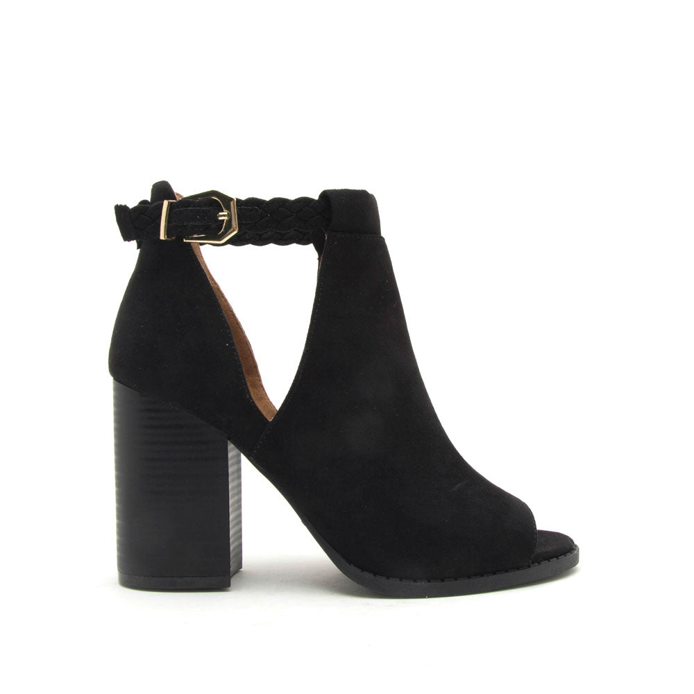 womens black open toe booties