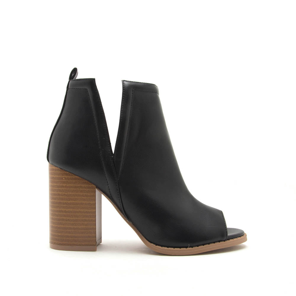 black block heel booties open toe