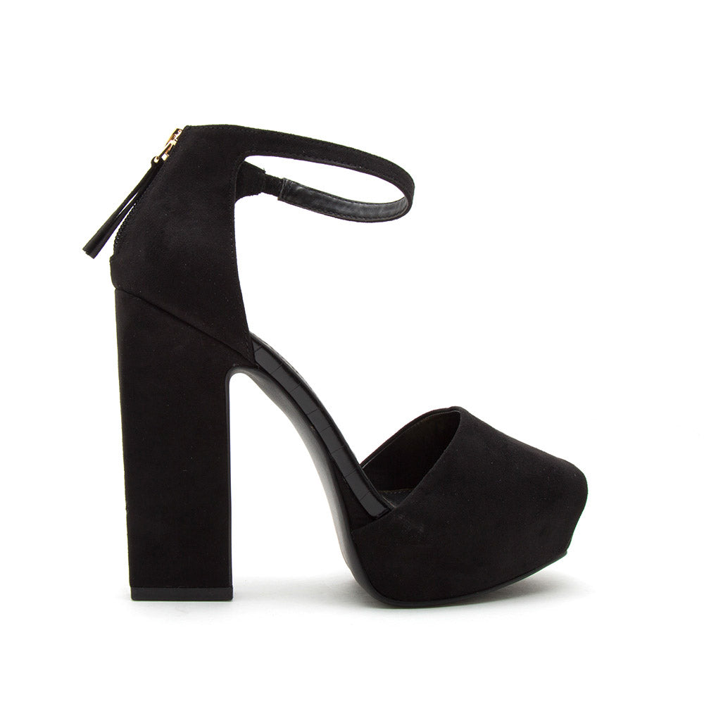 black closed toe block heels with ankle strap