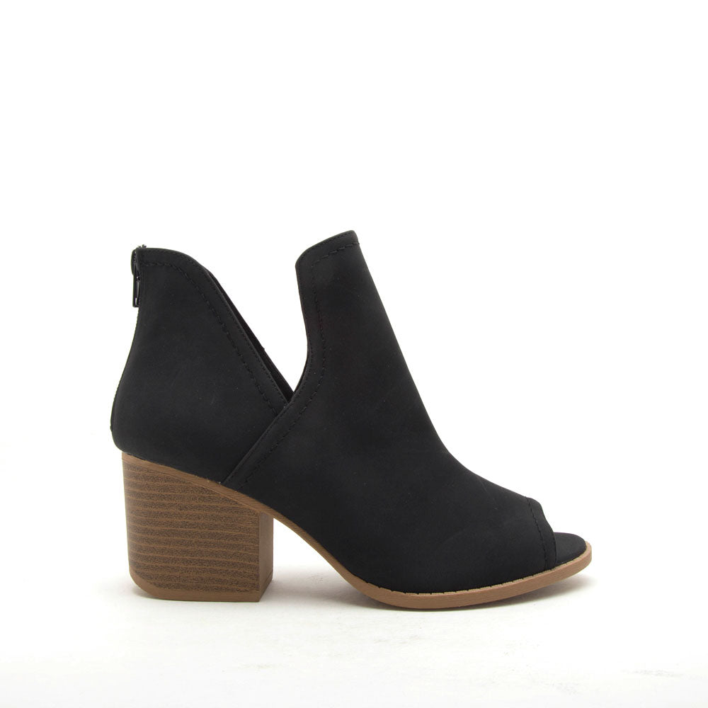 black peep toe booties low heel