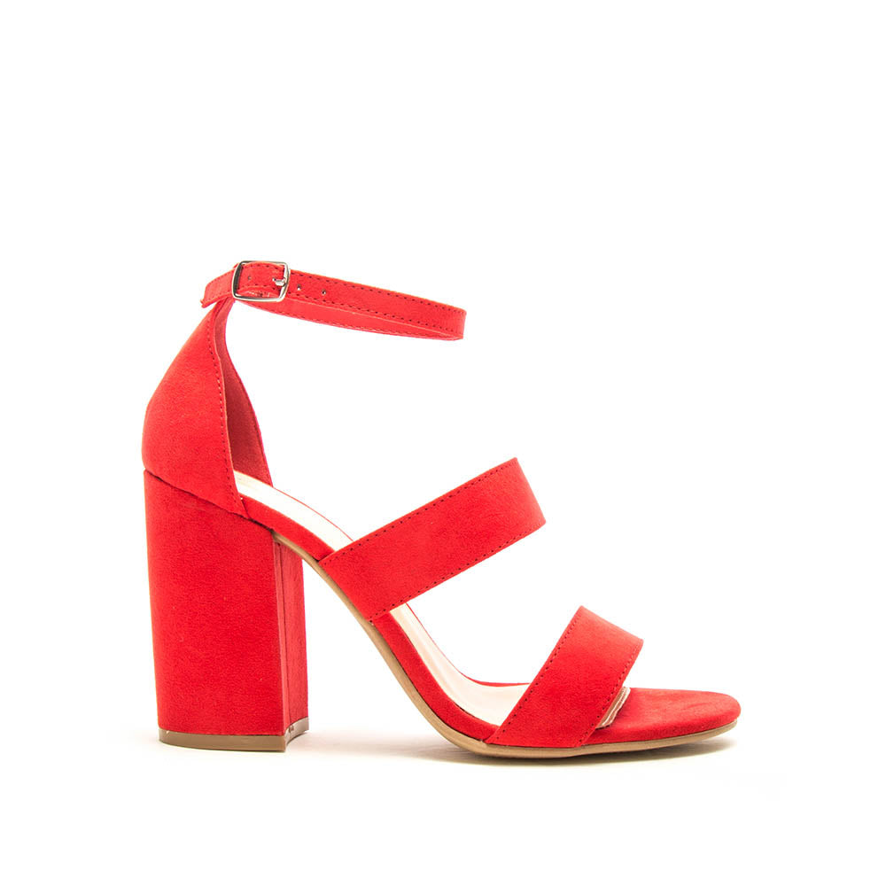 Lake-42 Red Triple Band Ankle Strap Heels