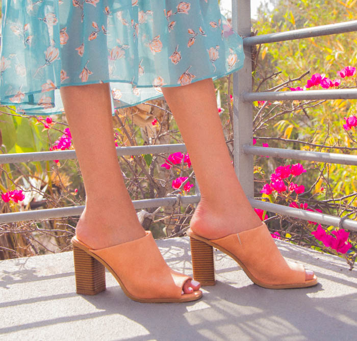 stacked heel mules
