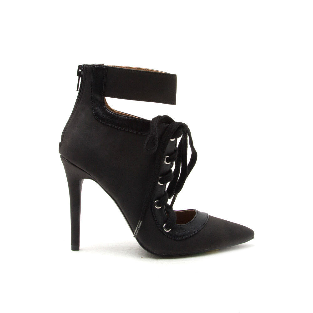 black lace up bootie heels