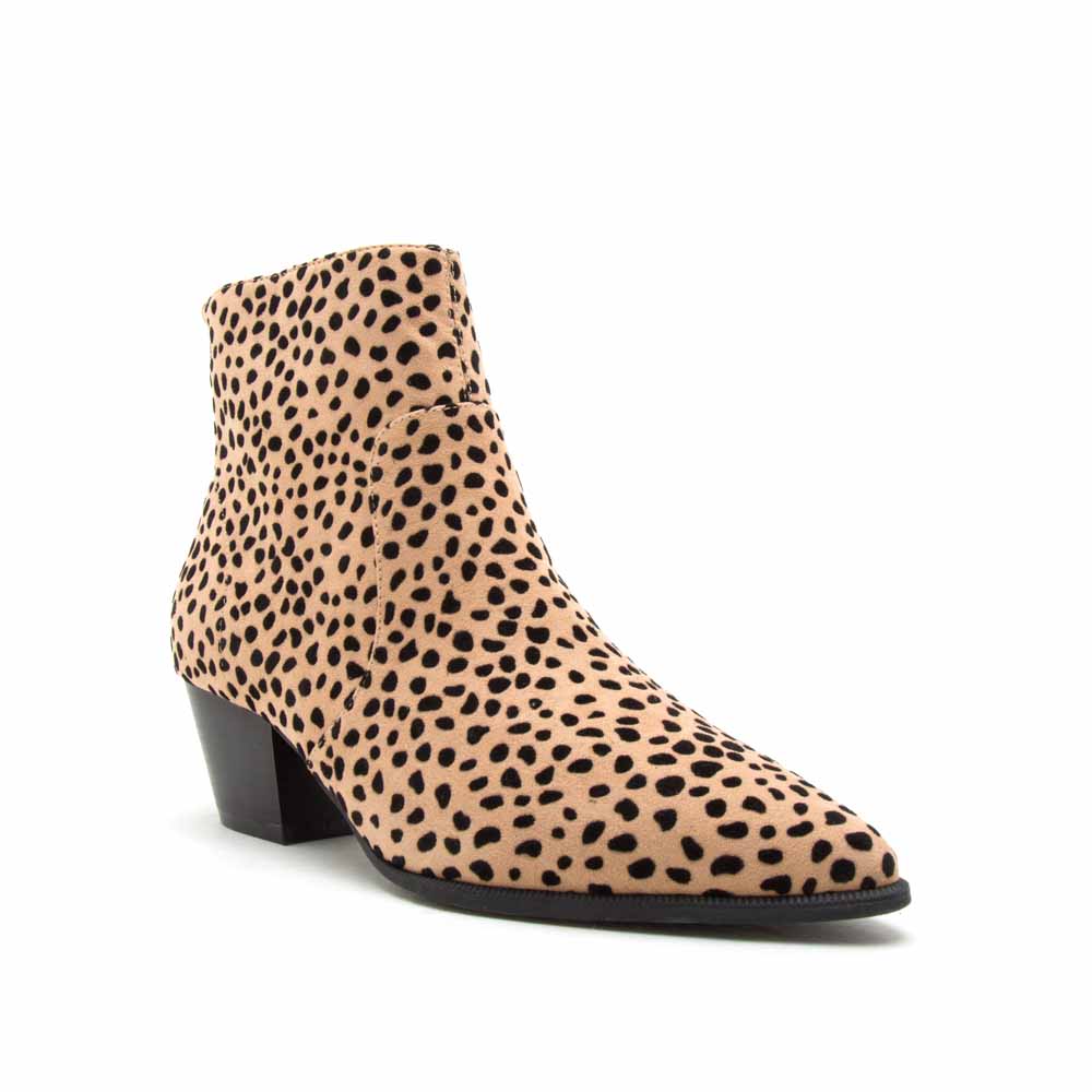 Mystique-01X Tan Black Leopard Booties