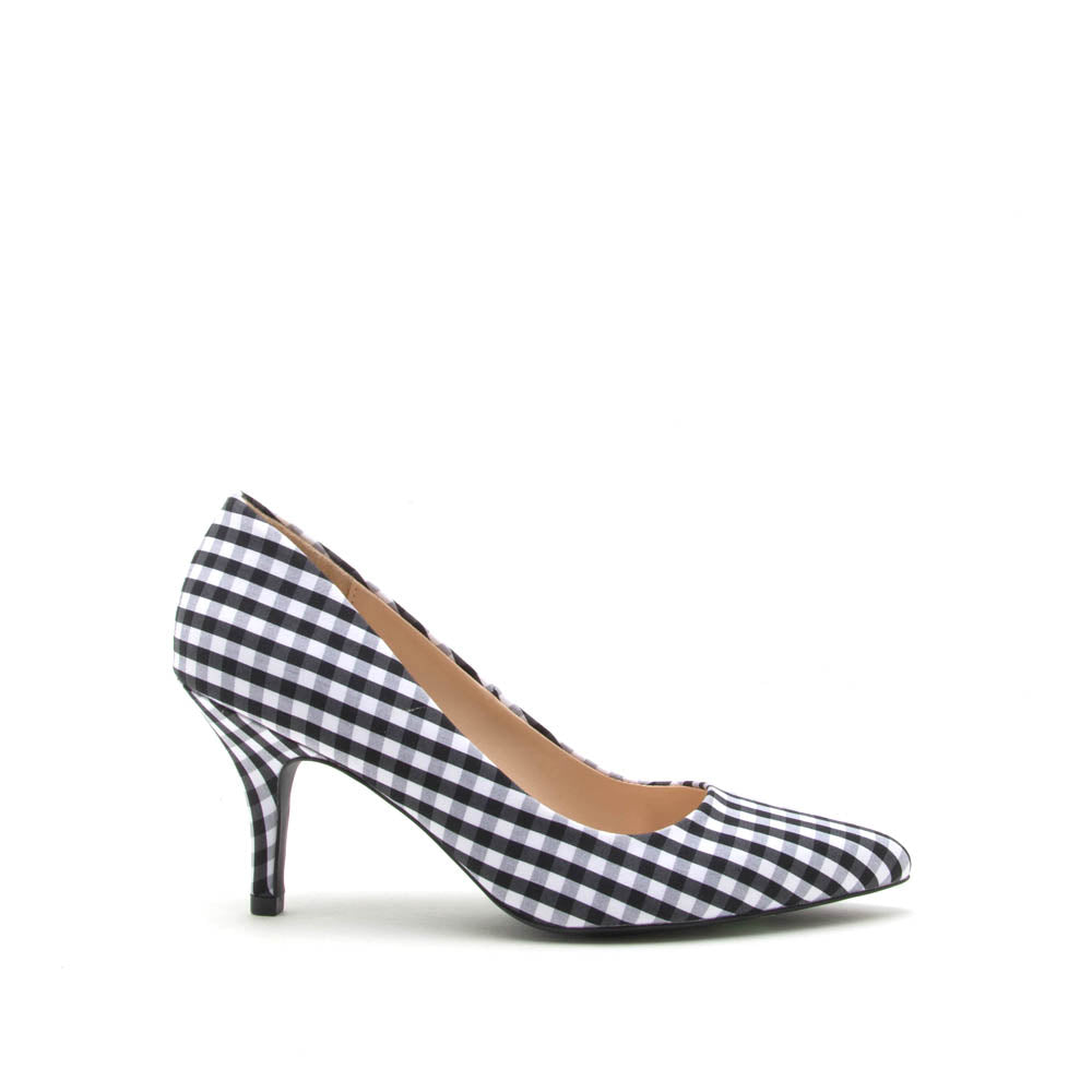 black and white plaid heels