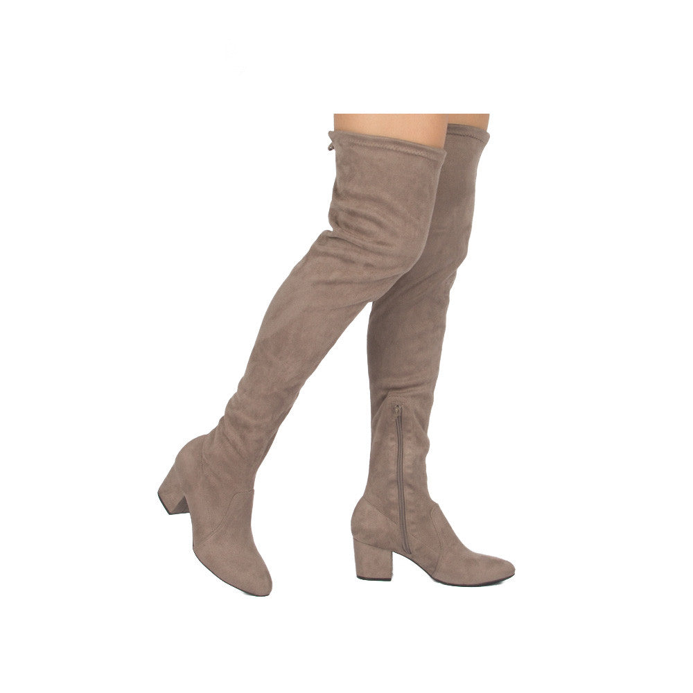 over the knee boots suede taupe