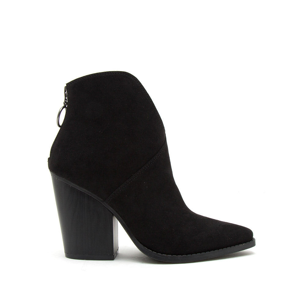 black suede boots with wooden heel