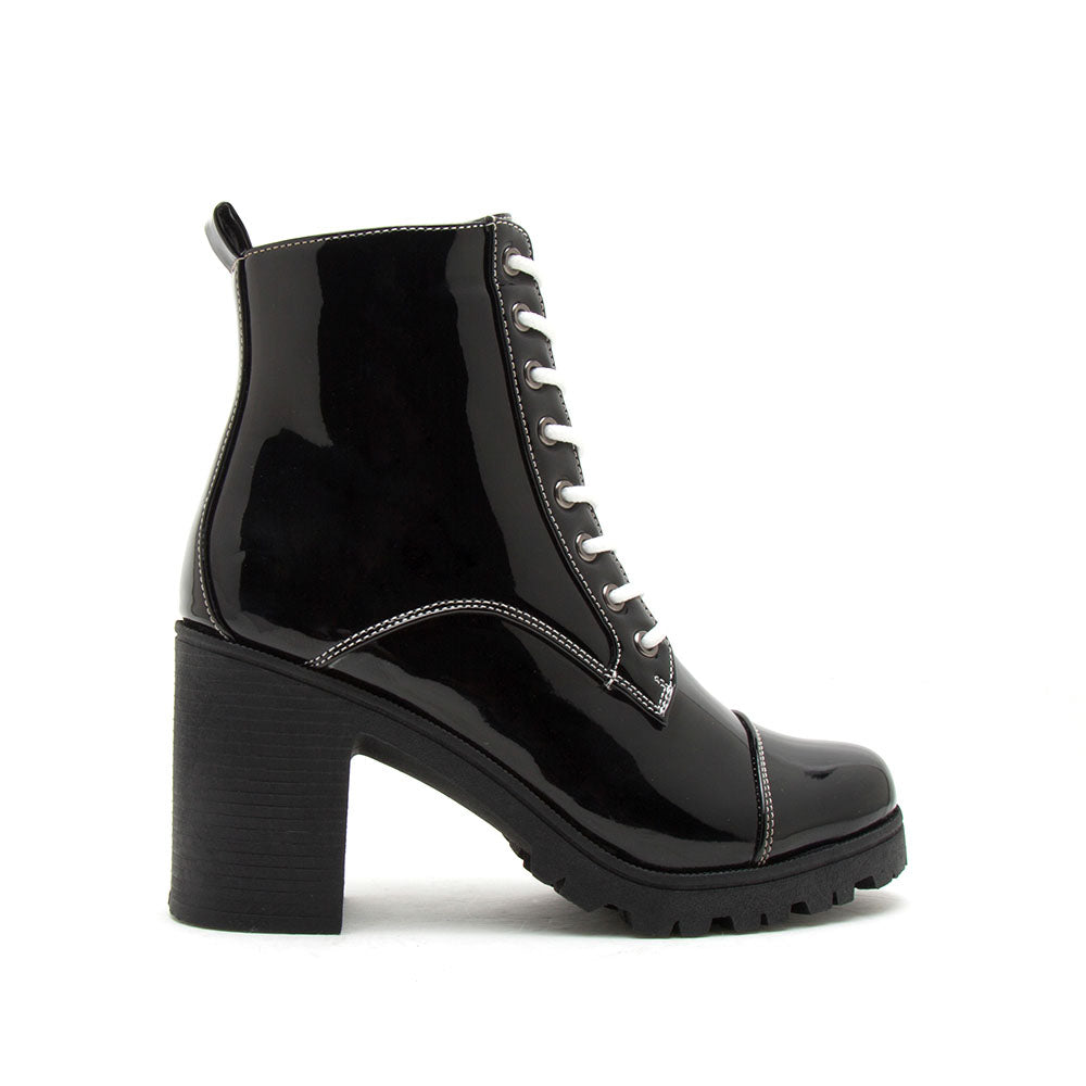patent lace up boots womens