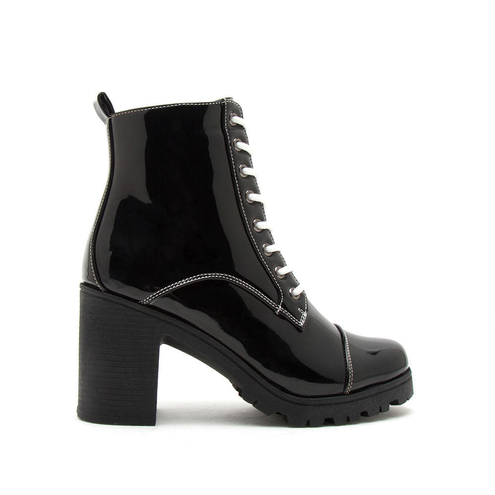 patent lace up heeled boots