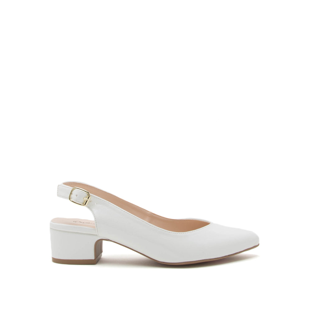 white slingback block heels