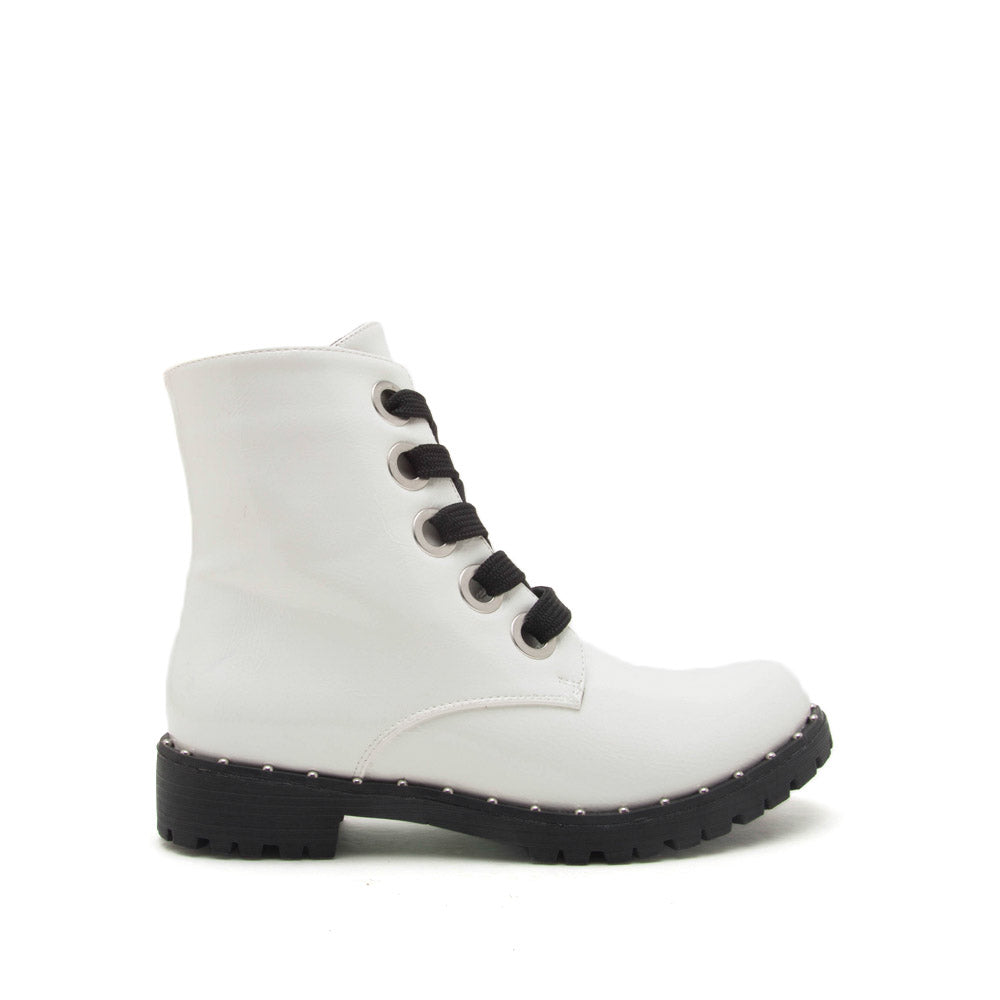 Shoes Valora-01 White Crinkled Combat Boot