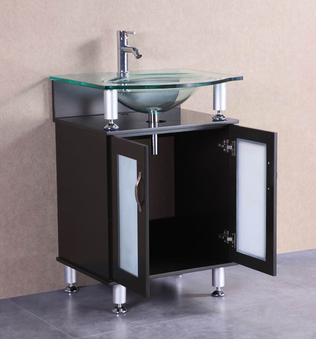 Brendan 24 Inch Modern Espresso Bathroom Vanity W Tempered Glass Countertop Sink