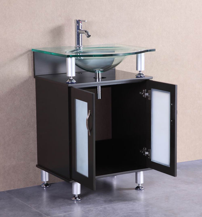 Brendan 24 Inch Modern Espresso Bathroom Vanity W Tempered Glass