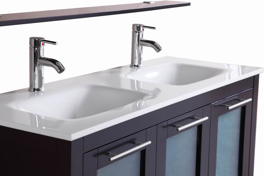 Monroe 48 Inch Freestanding Modern Espresso Double Sink Bathroom Vanity W Stone Top