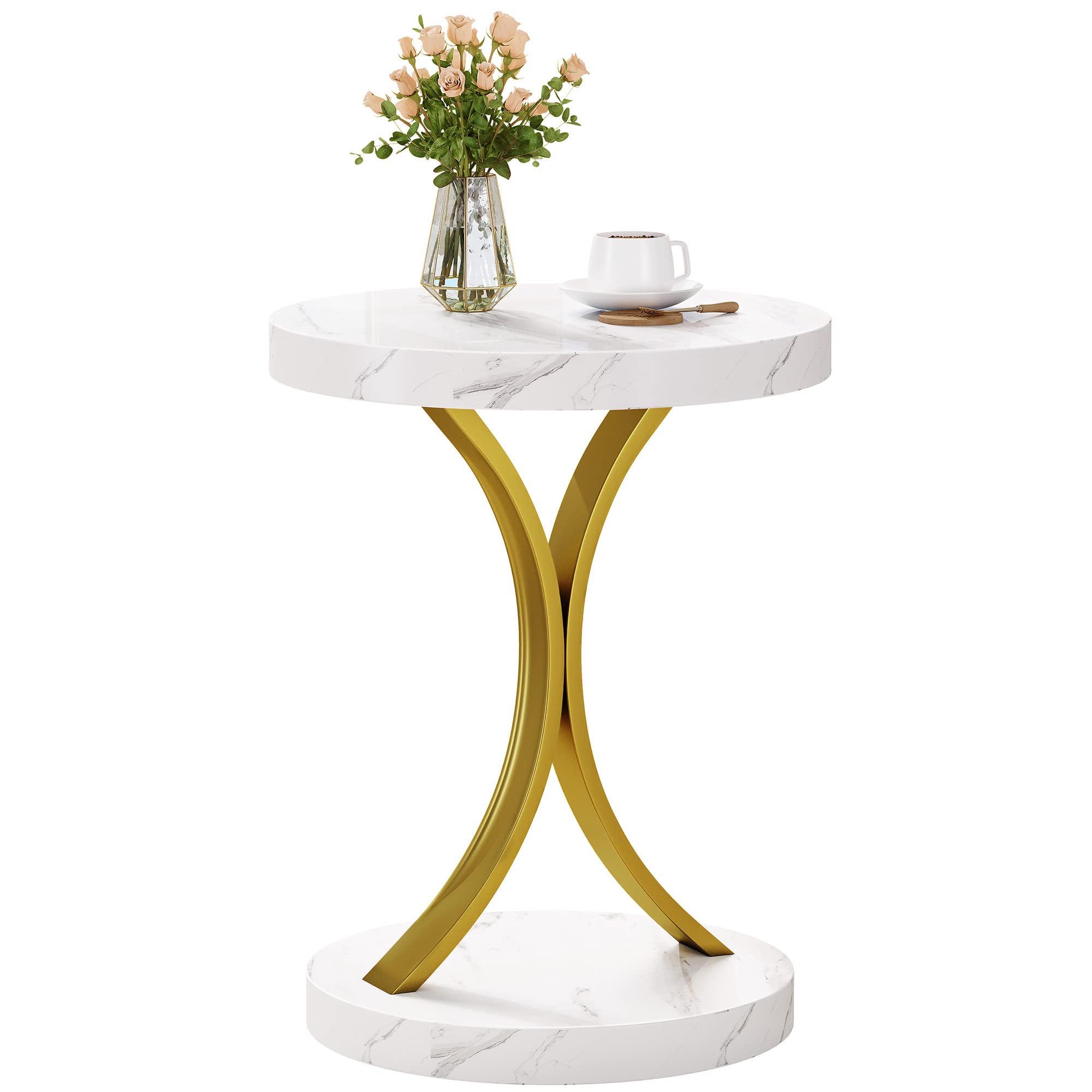 Odette 15.7'' Modern Gold Round Side Table with Faux Marble Top and Gold Metal Frame