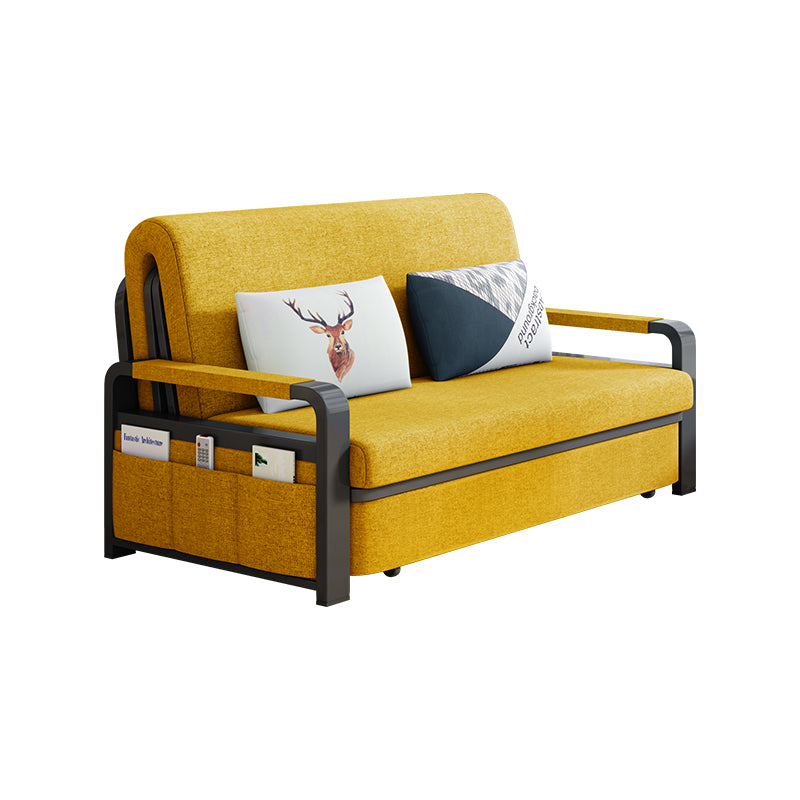 Émilie 51" 61'' Modern Sleeper Sofa Linen Upholstered Convertible Sofa with Storage,Yellow Armchair Loveseat Couch with Pull Out Bed,Pillows & Side Pockets