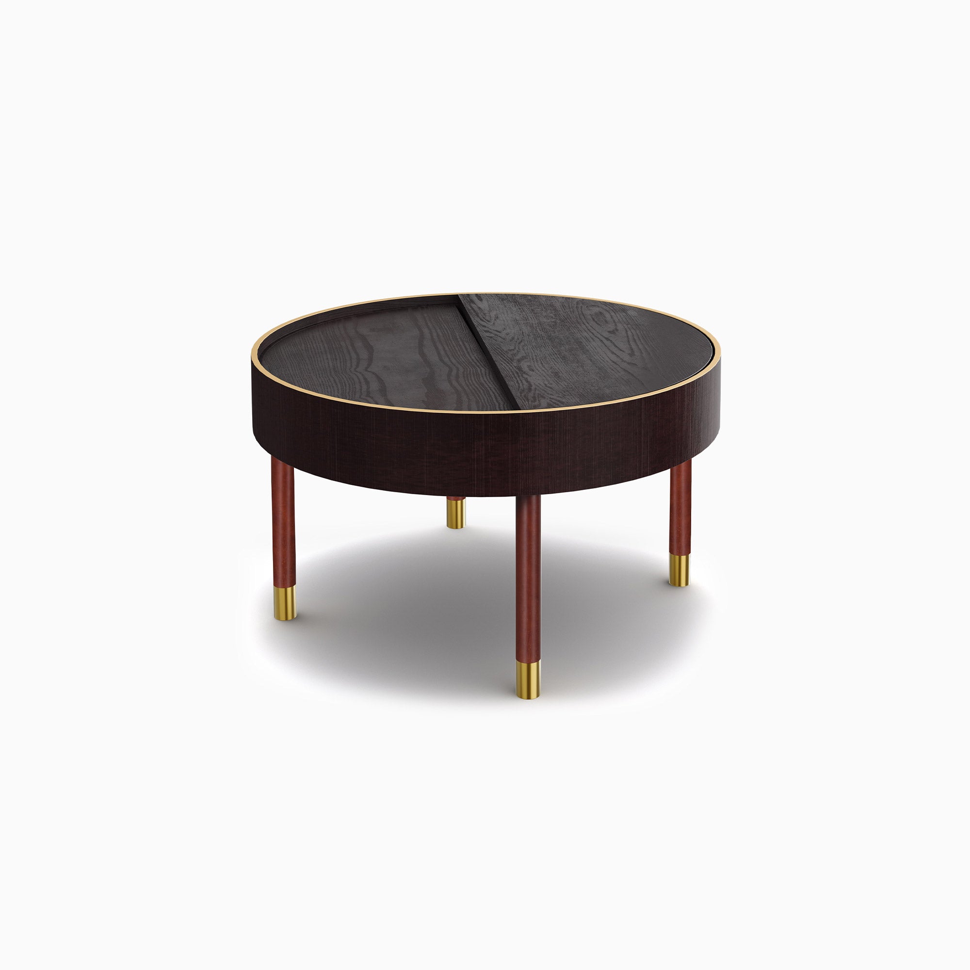 Margaux 30.7'' Modern Round Wood Rotating Tray Coffee Table with Storage & Wood Legs, Walnut
