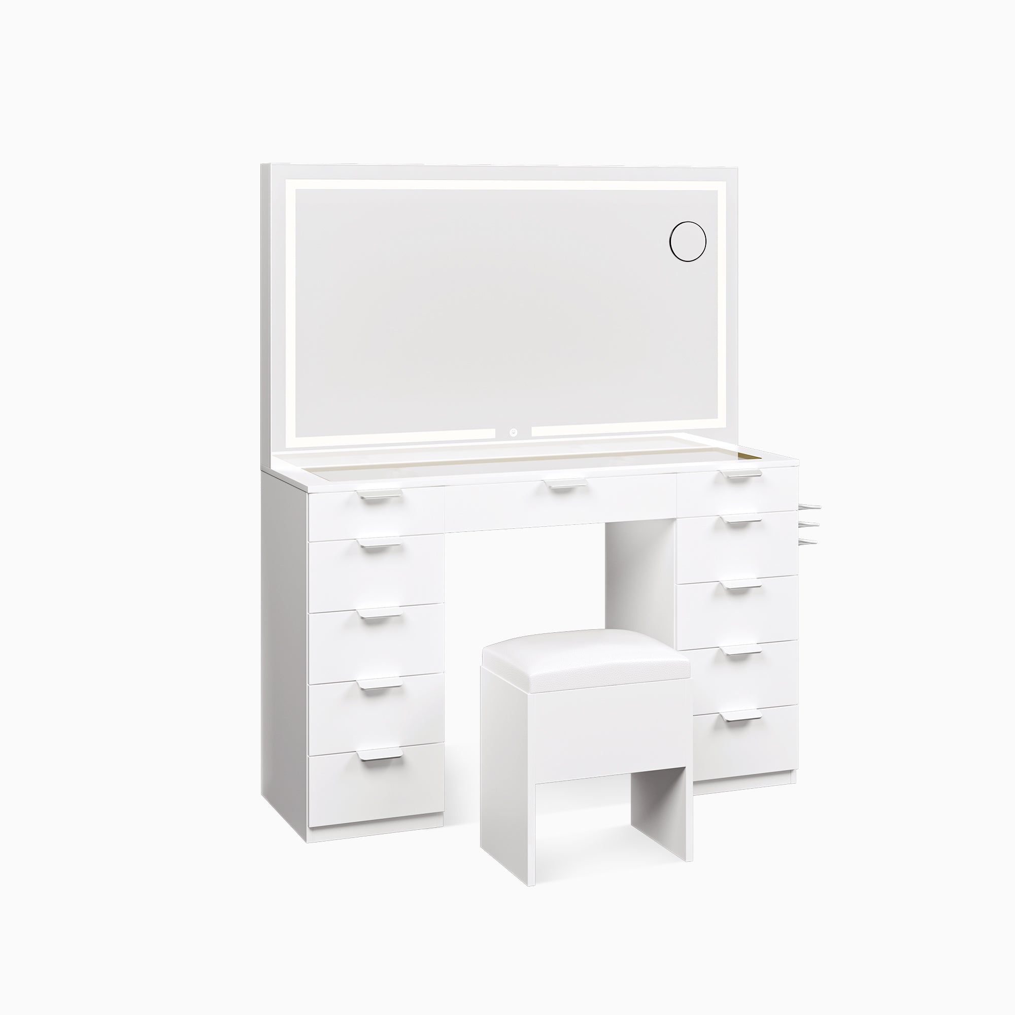 Odette 46" Modern Makeup Vanity with 11 Drawers LED Lighted Mirror & Power Outlet, White & Black