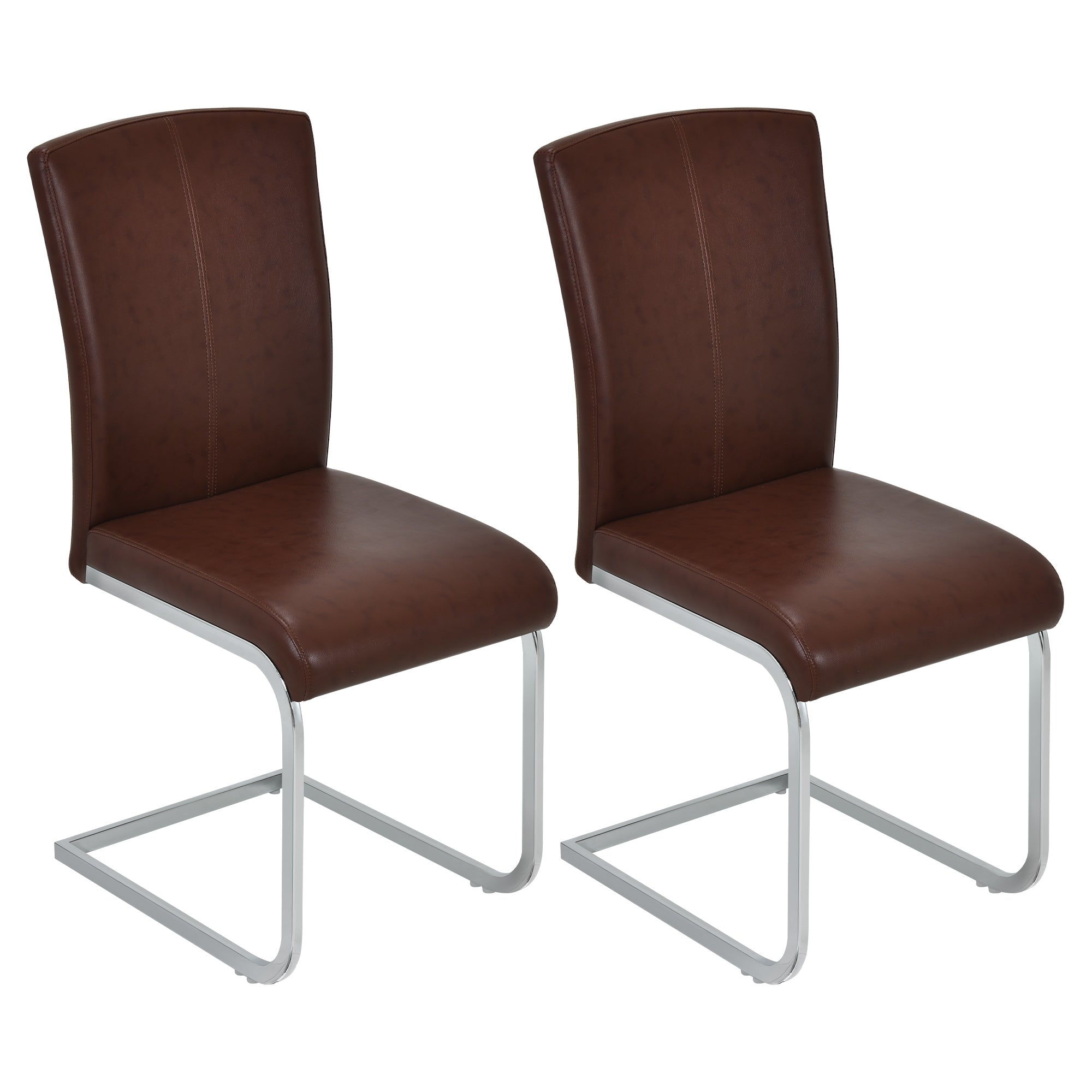 Odette Modern Leather Dining Chair with L-Shape Steel Metal Leg, Brown