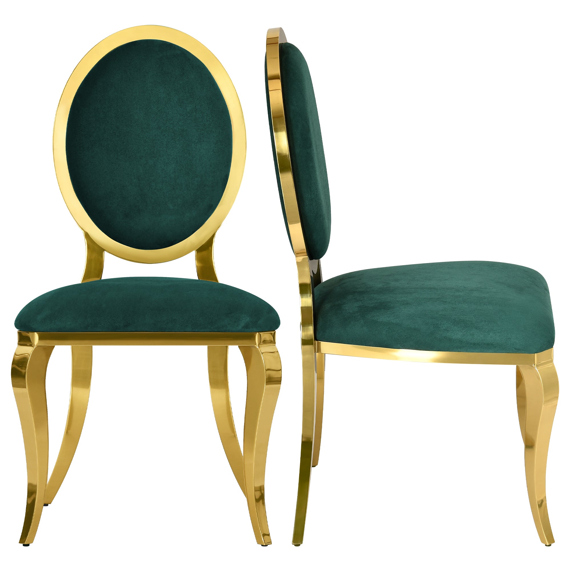 Odette Modern Velvet Dining Chair Stainless Metal Gold Frame, Green