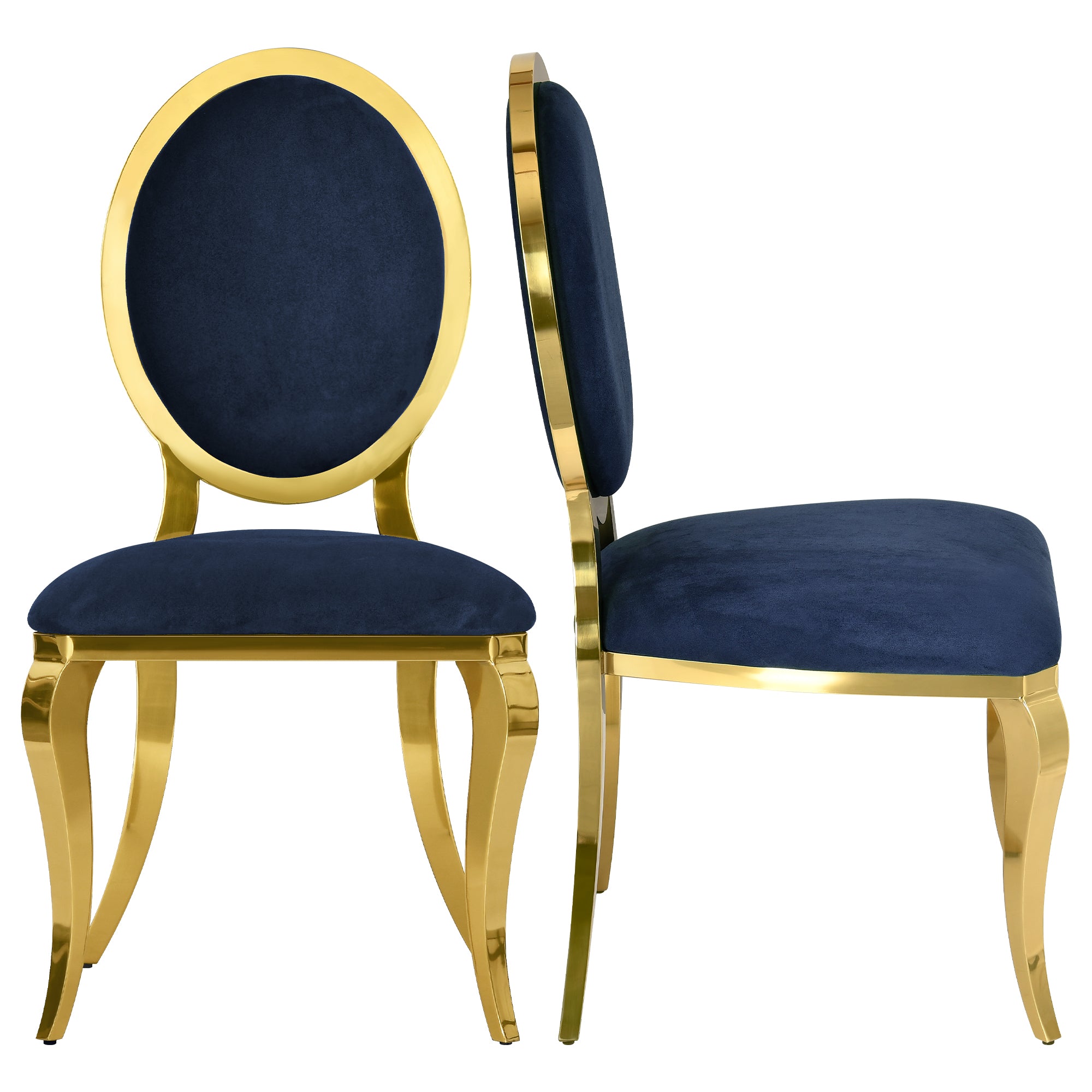 Odette Modern Velvet Dining Chair Metal Stainless Gold Frame, Blue