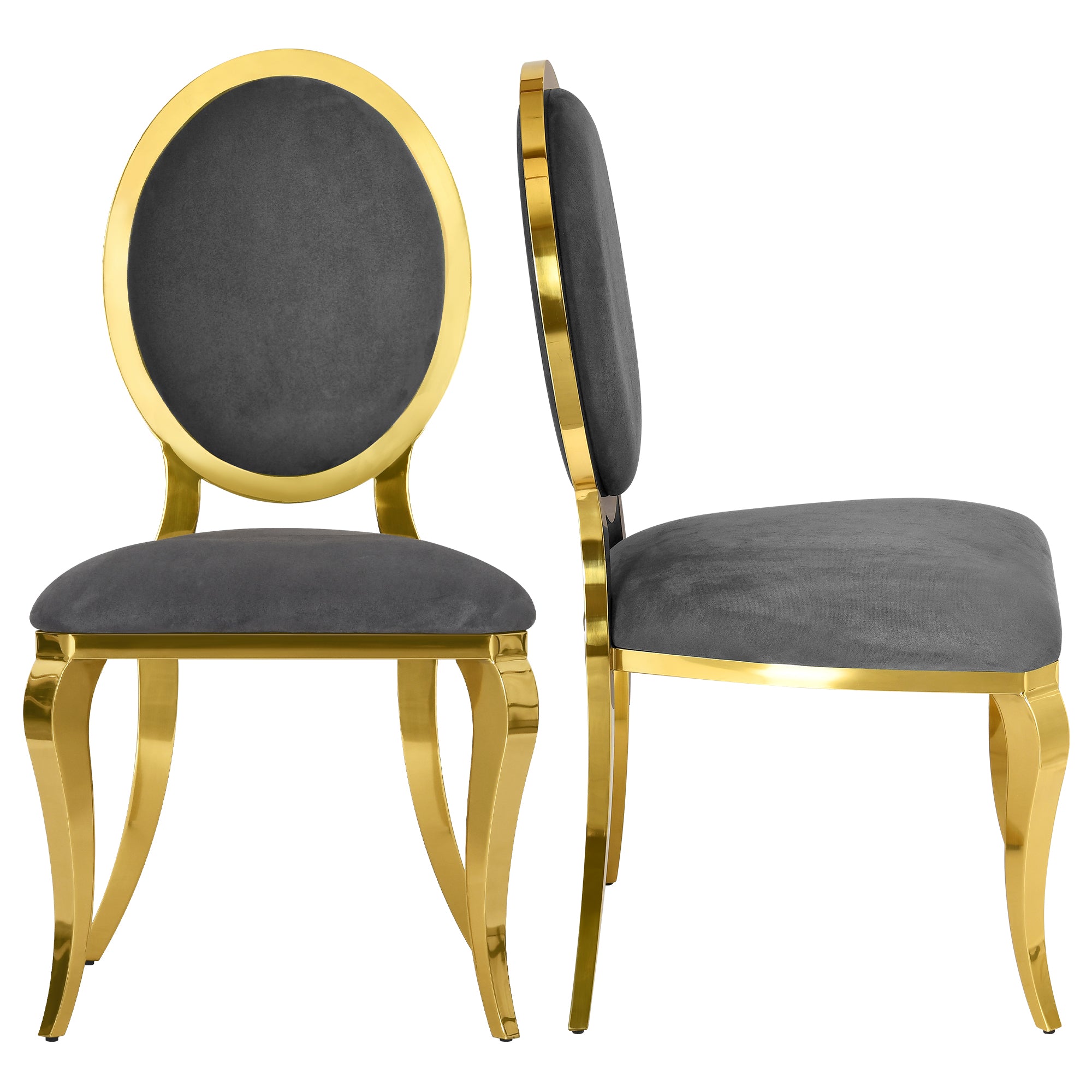 Odette Modern Velvet Dining Chair Stainless Metal Gold Frame, Grey