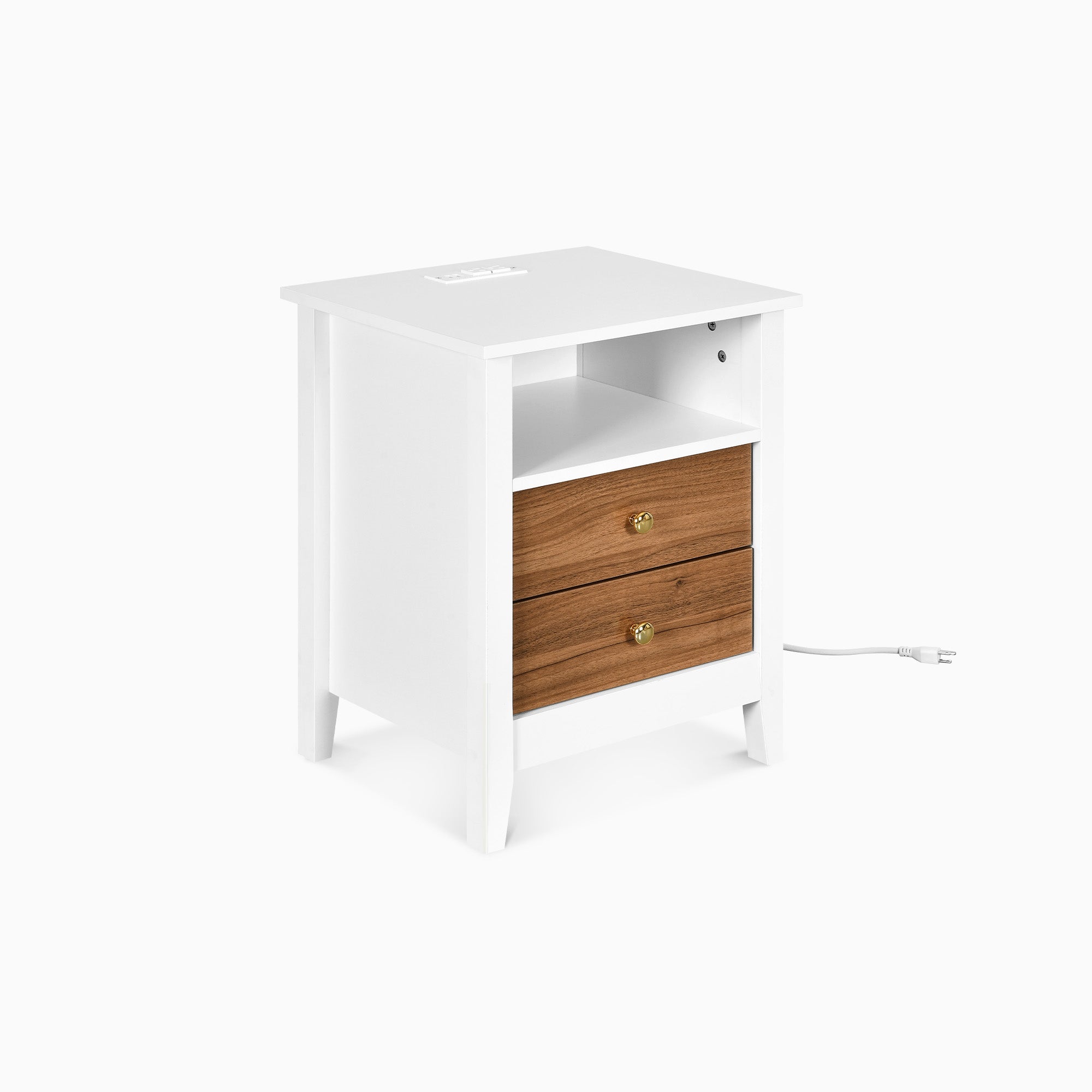 Émilie 19" Modern Nightstand with Charging Station and 2 Drawers, White