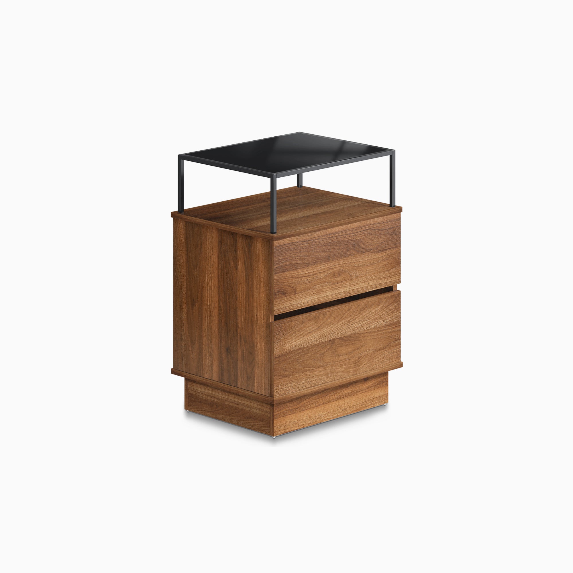 Margaux 20" Walnut Nightstand with Black Tempered Glass End Table and 2 Drawers