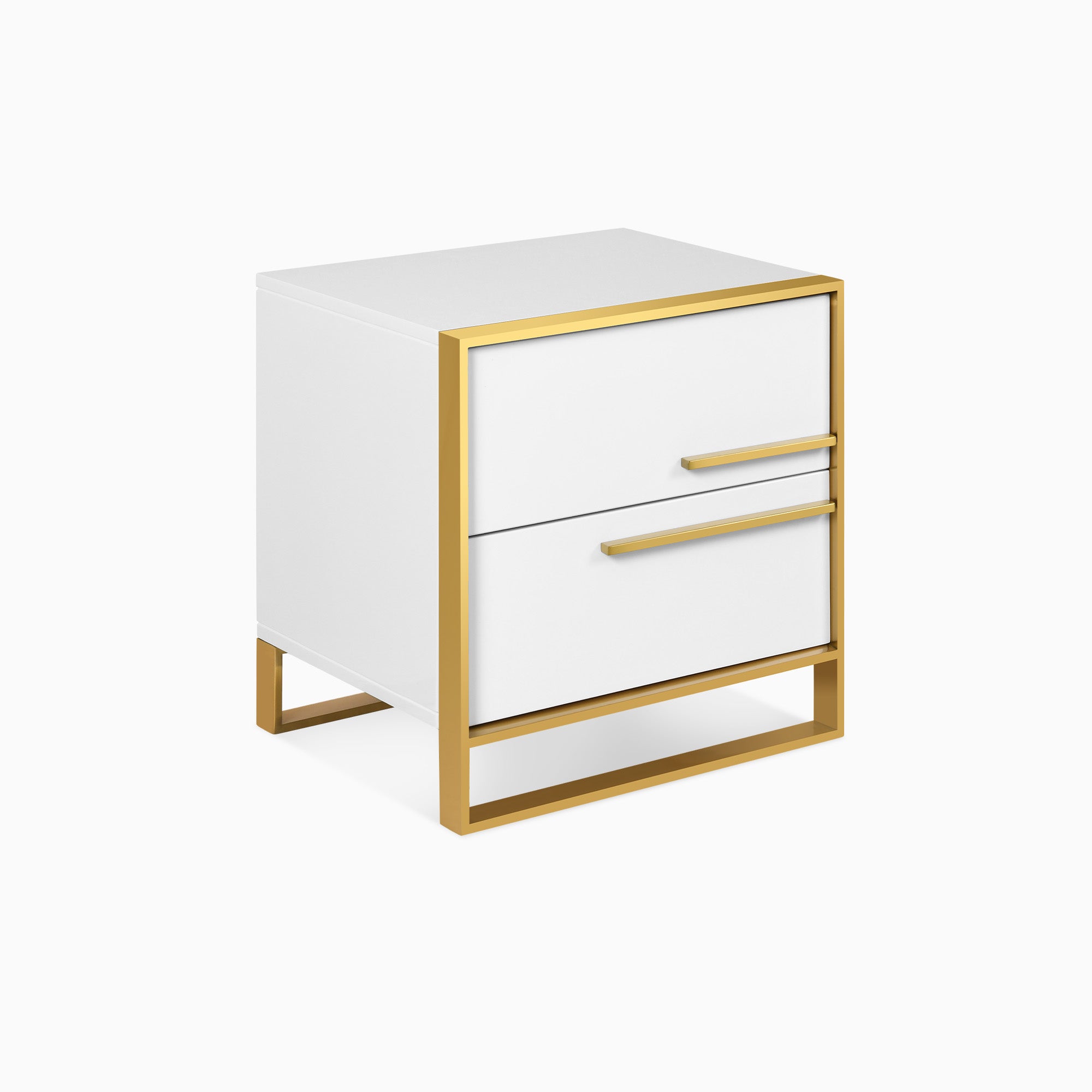 Odette 18" Modern Solid Wood Nightstand with 2 Drawers Right Side Table, White-Gold