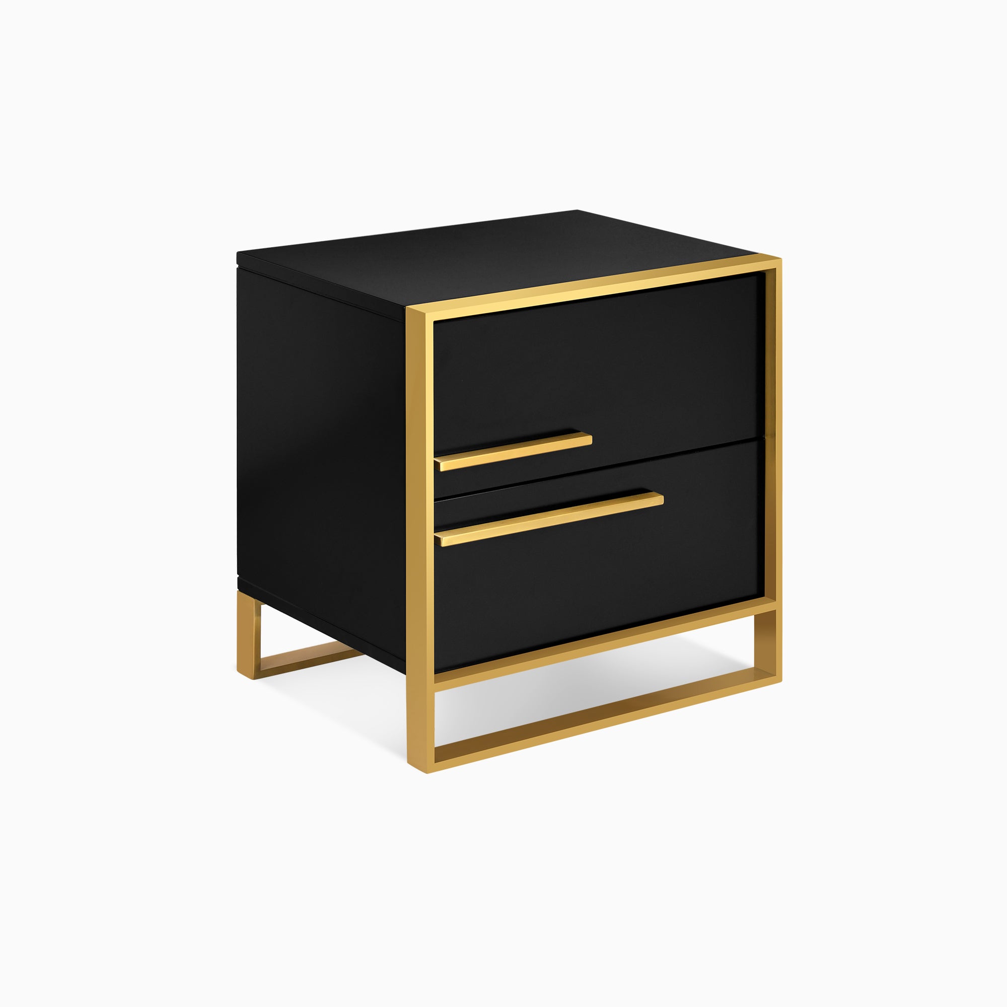 Odette 18" Modern Solid Wood Nightstand with 2 Drawers Left Side Table, Black-Gold