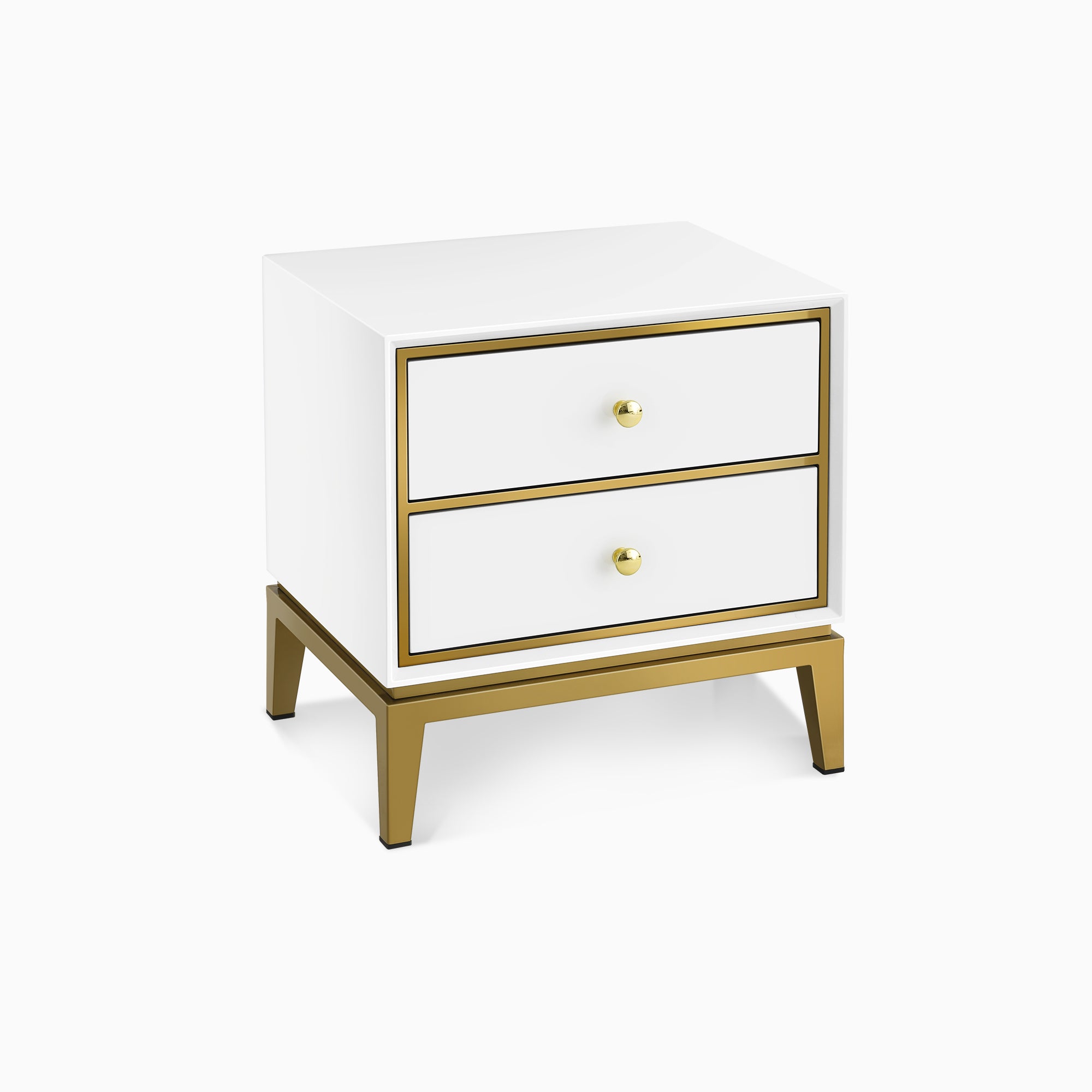 Odette 20" Modern Metal Base Nightstand with Solid Wood 2 Drawers, White-Gold