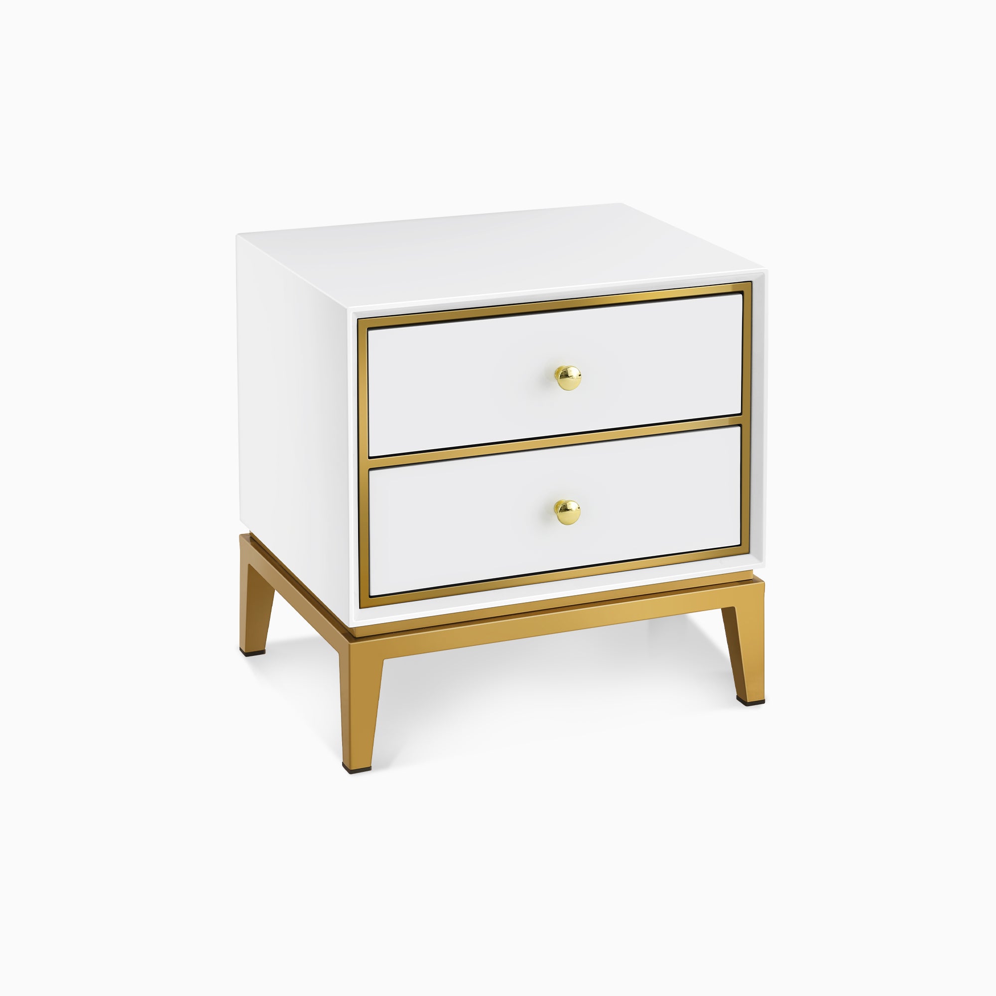 Odette 20" Modern Metal Base Nightstand Storage Cabinet with Solid Wood 2-Drawers, White-Gold