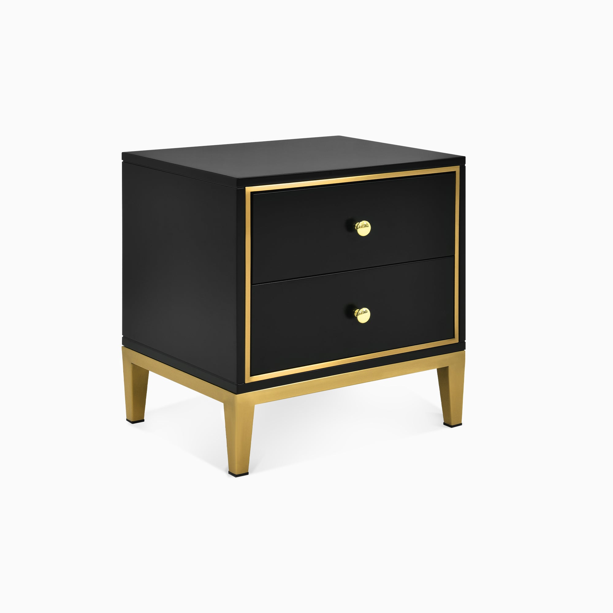 Odette 20" Modern Metal Base Nightstand Storage Cabinet with Solid Wood 2-Drawers, Black-Gold