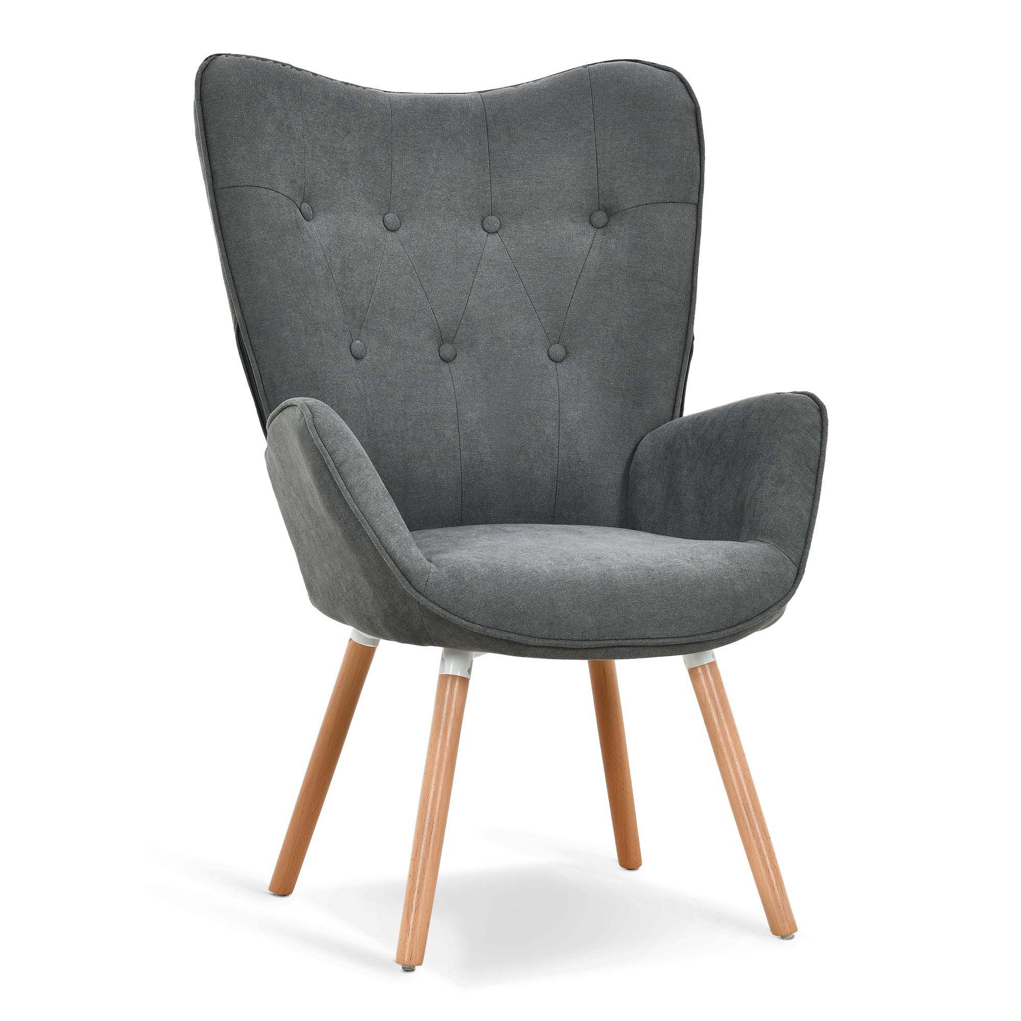 Émilie 28" Modern Tufted Upholstered Accent lounge Chair with High Back Armrest and Wood Legs, Grey