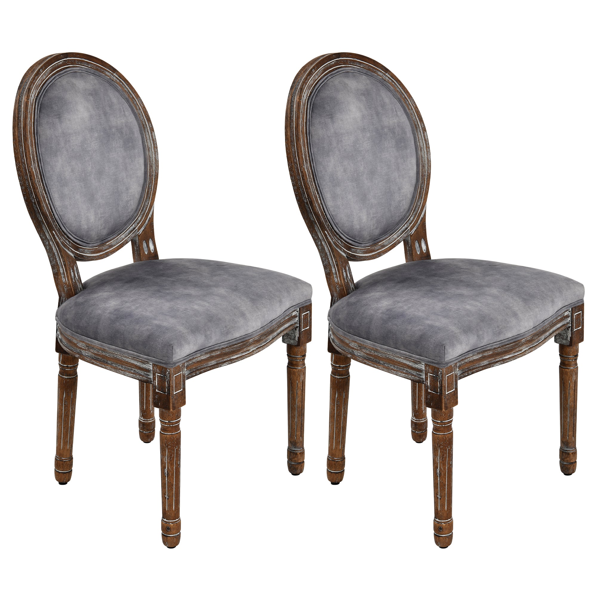 Margaux French Country Dining Chairs with Solid Wood Fluted Legs, Latte/Grey