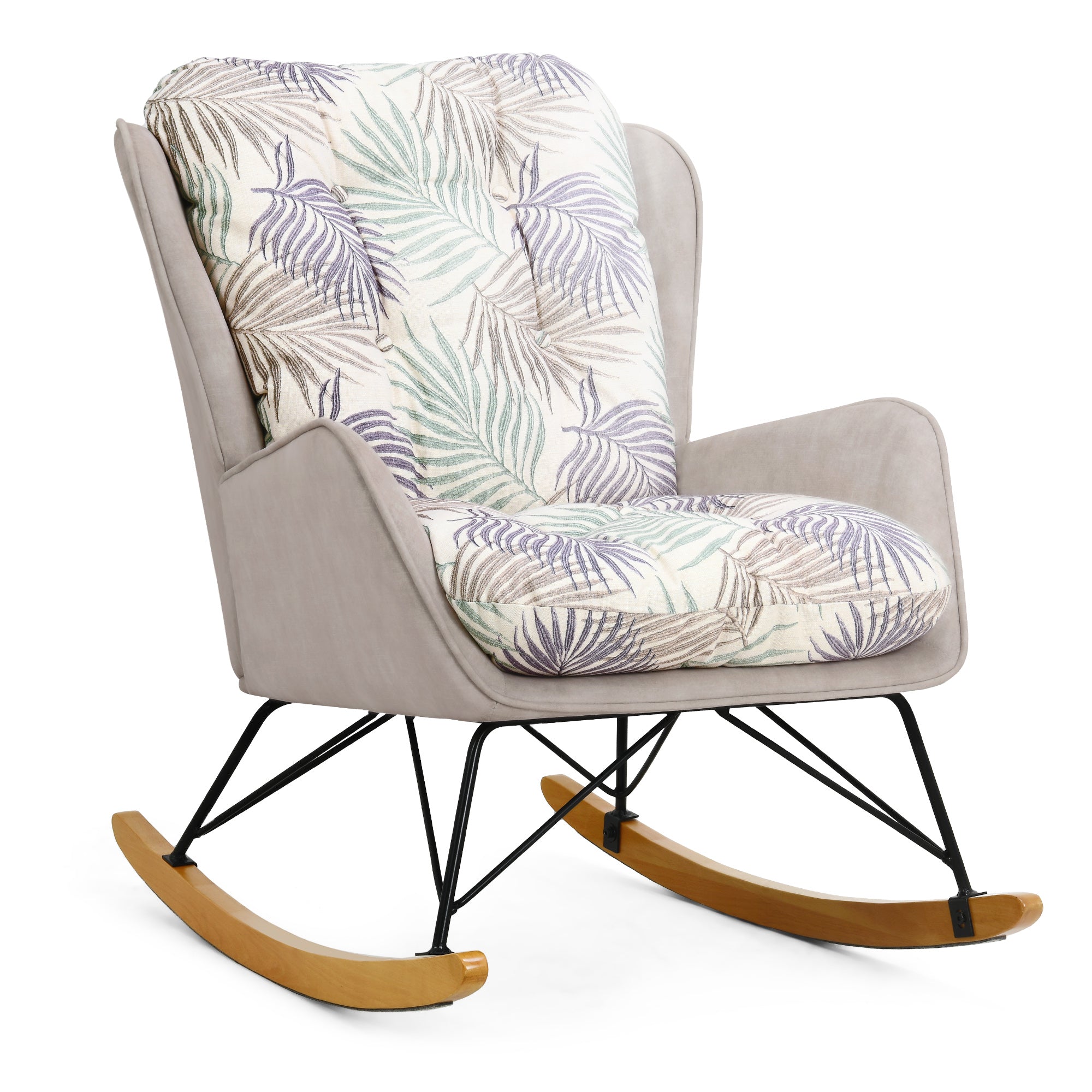 Émilie 28" Upholstered Fabric High Back Rocking Chair with Wingback Solid Wood Legs, Flora