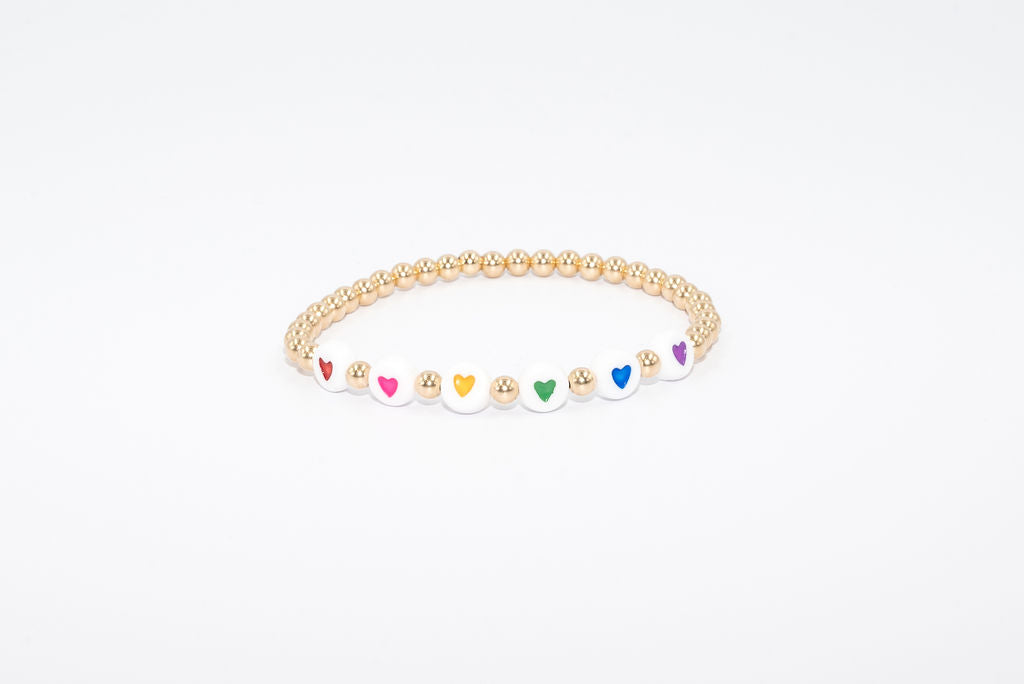 Kids 14K Gold Filled Bracelet with Rainbow Heart Beads (4mm)