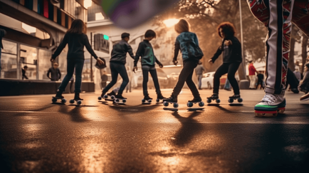 A group of electric roller skaters skating on the streets of New York City using Rollwalk