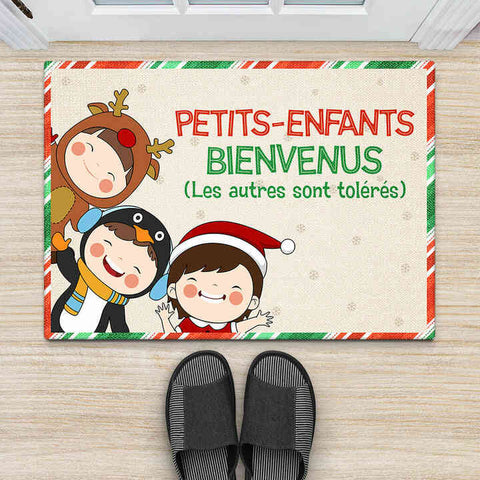 cadeau famille noel Paillasson Petits-Enfants Bienvenus Personnalisé