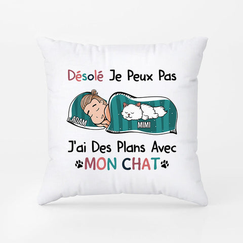 idée cadeau pour ceux qui ne veulent rien Coussin J'ai Des Plans Avec Mon Chat Personnalisé