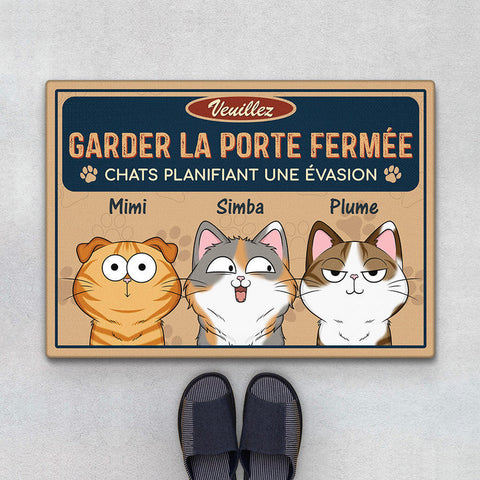 Cadeau pour parrain marraine communion Paillasson Veuillez Garder La Porte Fermée Version Chat Personnalisé