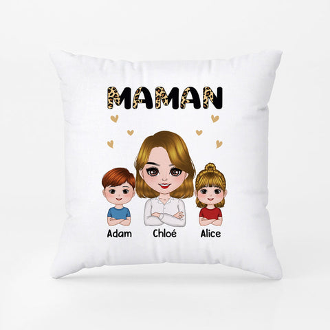 cadeau crémaillère femme Coussin Mamie Maman Chibi Léopard Personnalisé