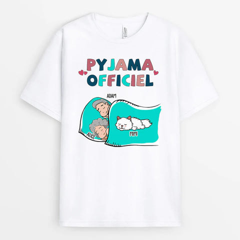 T-shirt Pyjama Officiel Chat Pour Couple Personnalisé