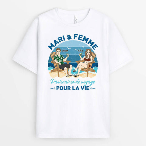 Idée cadeau anniversaire de rencontre T-shirt Mari Et Femme Partenaire De Voyage Personnalisé