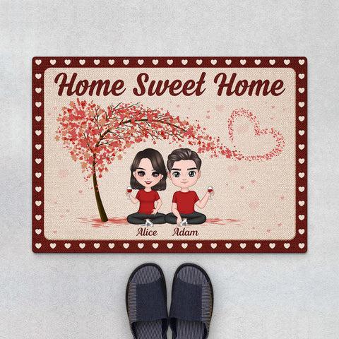 Cadeau anniversaire rencontre pour couple avec Paillasson Home Sweet Home Arbre D’amour Personnalisé