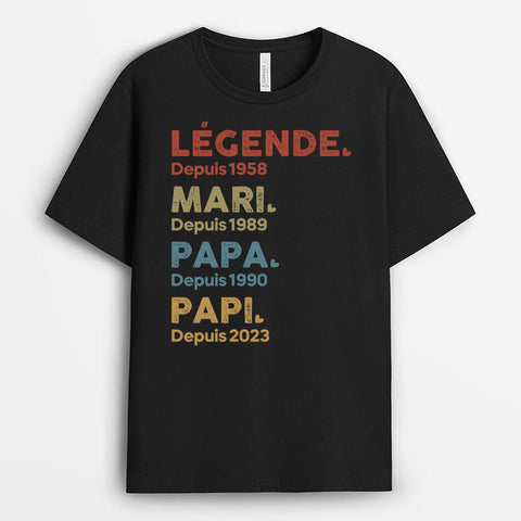 T-Shirt Légende Mari Papa Papi Depuis (Année) Personnalisé pour idée cadeau anniversaire de rencontre