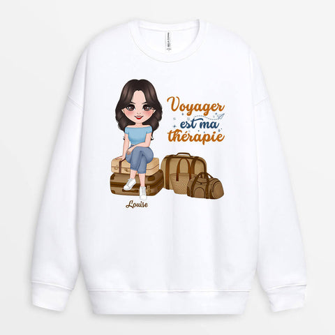 Idée cadeau femme anniversaire 40 ans comme Sweat Shirt Voyager Est Ma Thérapie Personnalisé