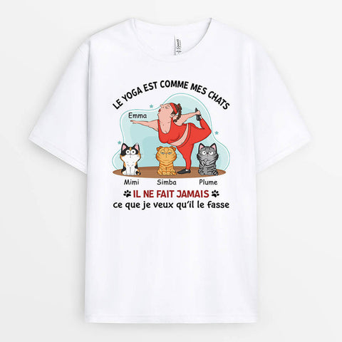 choisir une idée cadeau anniversaire 40 ans femme avec T-shirt Le Yoga Est Comme Mes Chats Personnalisé