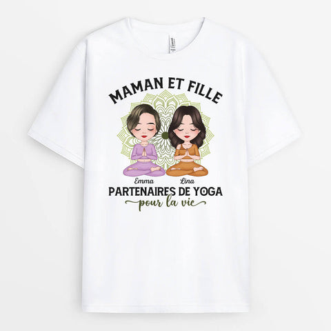 idée cadeau anniversaire femme 40 ans - T-shirt Maman Et Fille Partenaire De Yoga Personnalisé